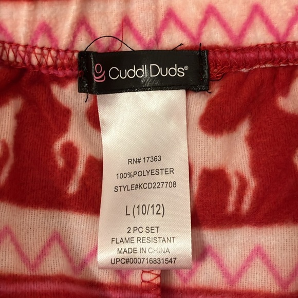 NWOT cuddle duds girls 10/12 fleece pajama set flame resistant pink/red - Picture 7 of 7